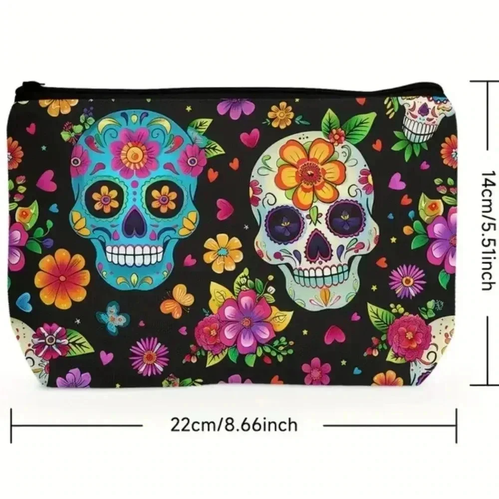 Skull Print Polyester Cosmetic Bag